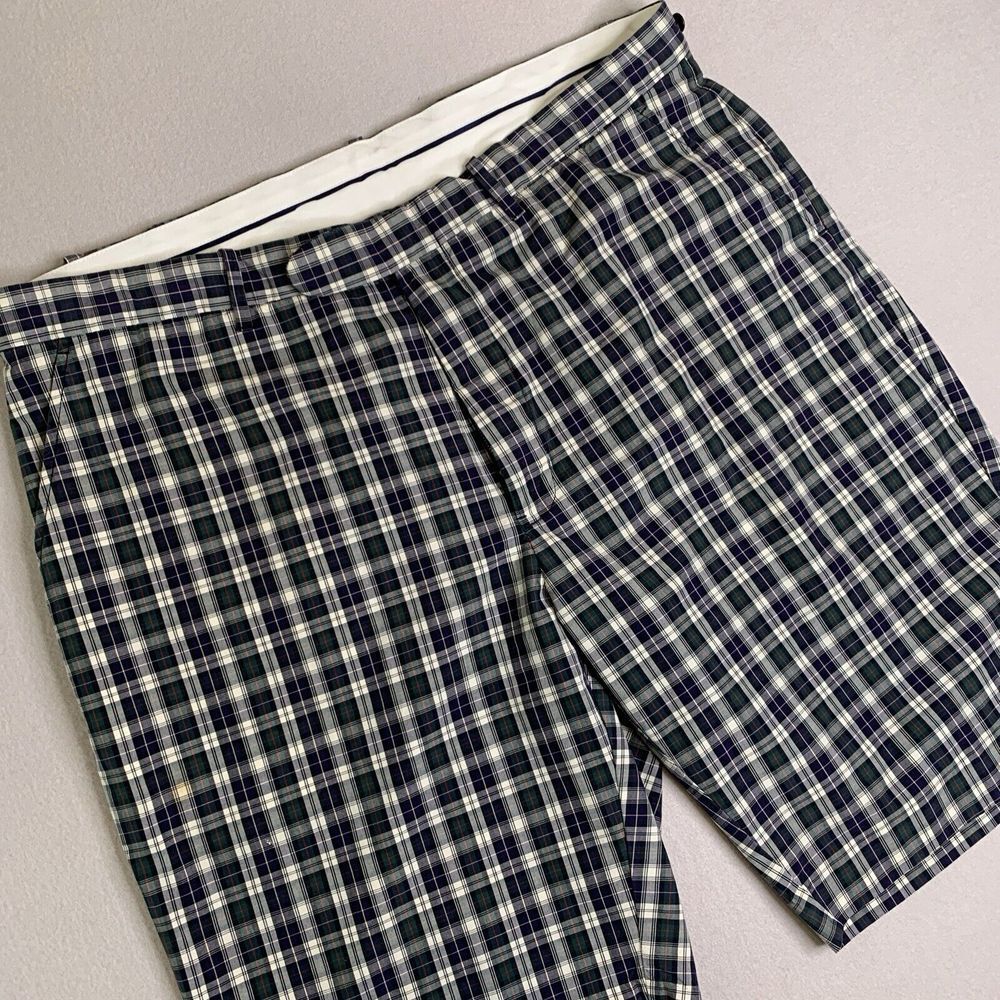 Polo Ralph Lauren‎ Shorts 40" BLUE/GREEN PLAID Mens Flat Front Cotton EXCELLENT